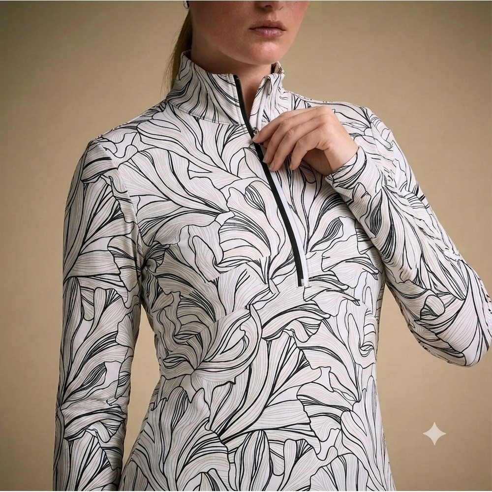 CALIA PowerMove Golf UV 1/4 Zip Pullover Womens XXL White Floral Athletic Top